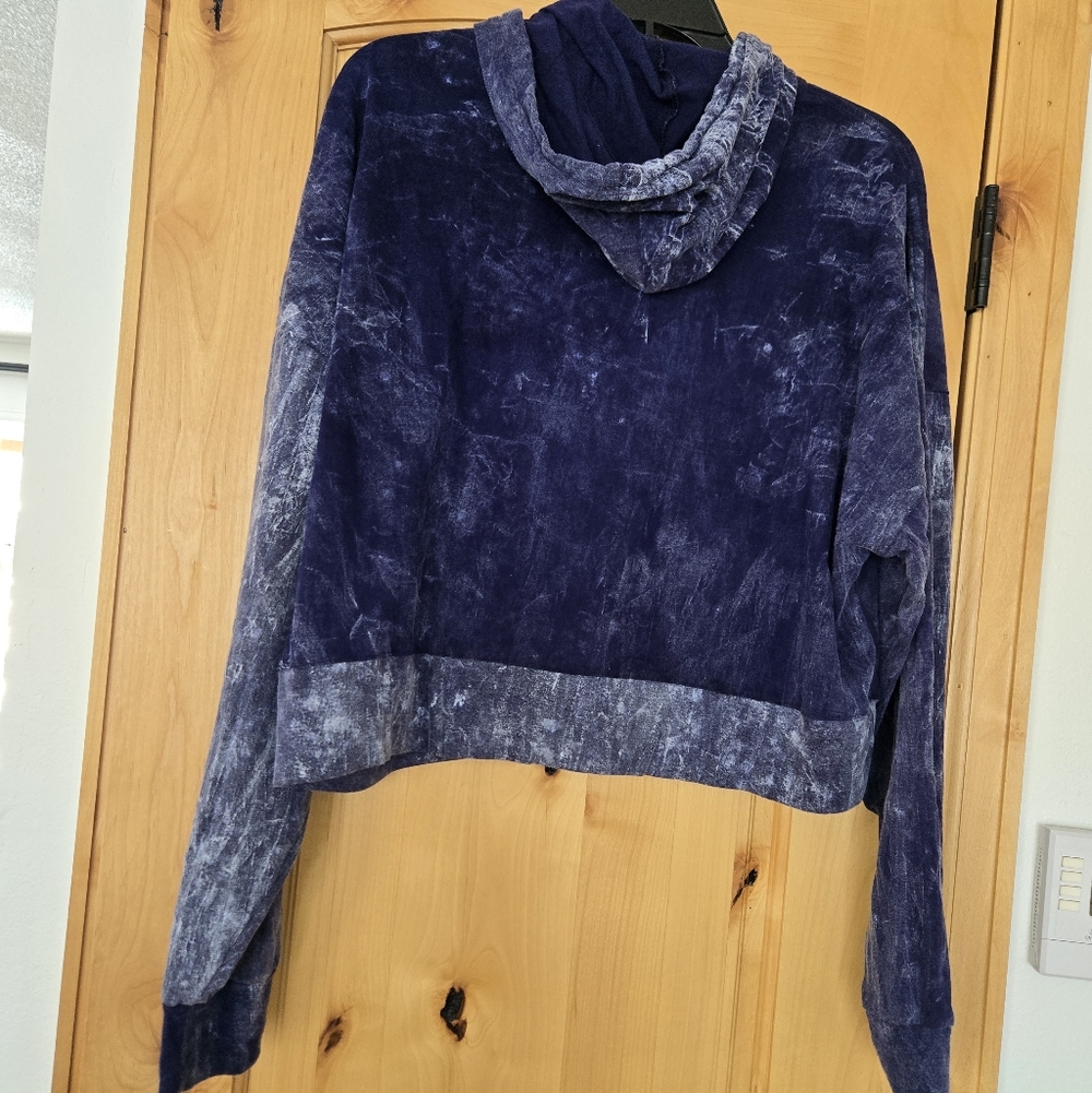 NWOT Kathmandu Imports Cropped Hoodie Butterfly Positive Vibes Blue Orange Top L - Picture 8 of 10